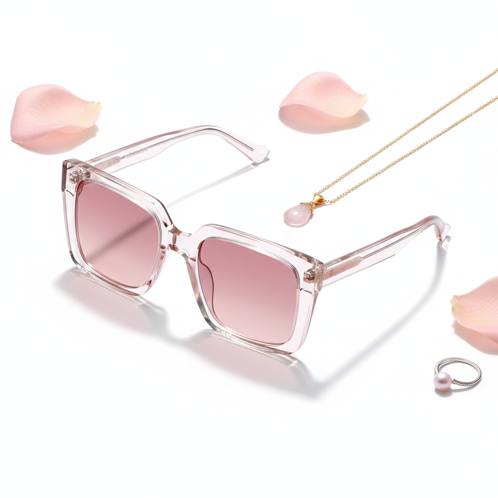 Women's Pink Square Sunglasses - Flat Lay