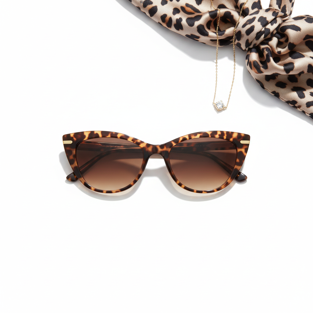 Women's Leopard Cat Eye Sunglasses - Flat Lay